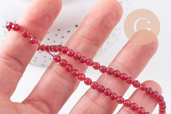 Perle jade rouge bordeau,pierre,perle facette,jade,4mm,fil de36 cm x1 (G1111)