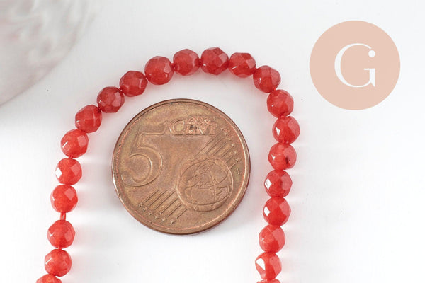 Perle jade rouge vif ,pierre naturelle,jade naturel, perle facette,jade,4mm,fil de 37 cm (G0887)