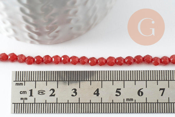 Perle jade rouge vif ,pierre naturelle,jade naturel, perle facette,jade,4mm,fil de 37 cm (G0887)