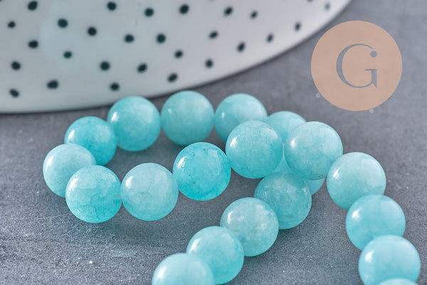 Perle jade teinté imitation amazonite ronde 8mm, x1 fil de 40cm (G4707)