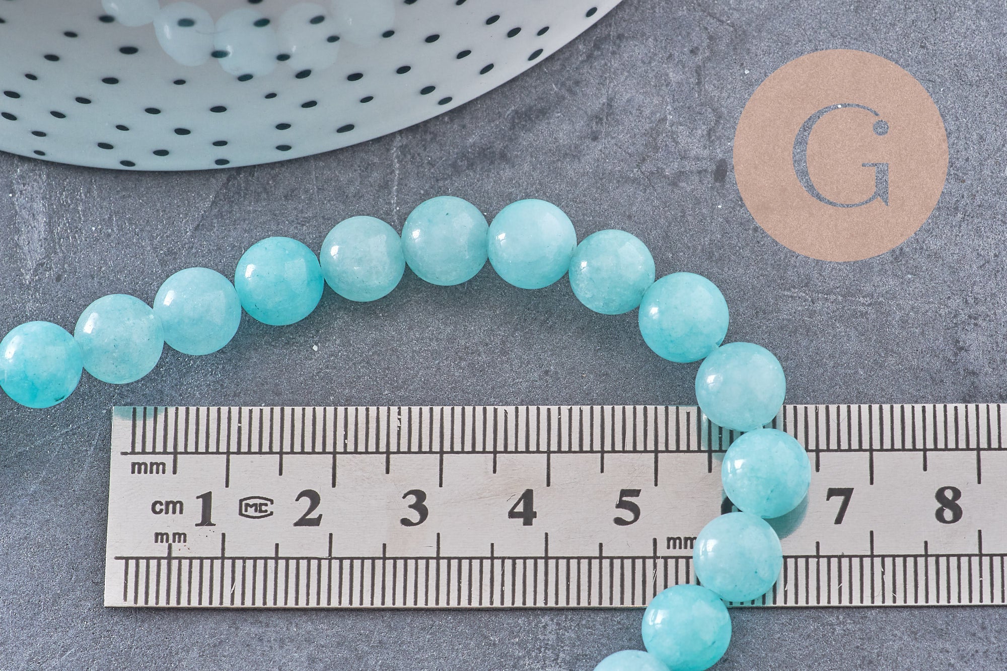 Perle jade teinté imitation amazonite ronde 8mm, x1 fil de 40cm (G4707)