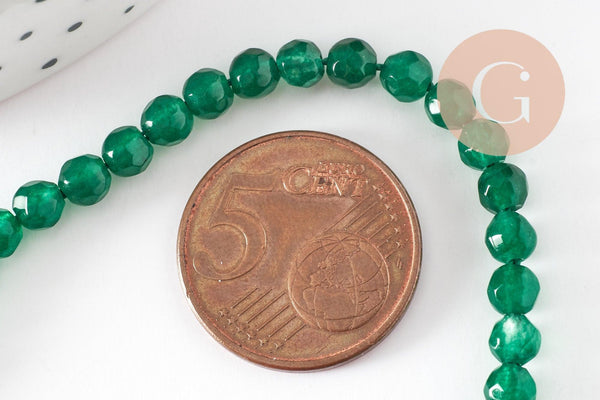 Perle jade vert foncé, perle jade, pierre naturelle, perle facette, 4mm, fil de 37cm, x1 (G2926)