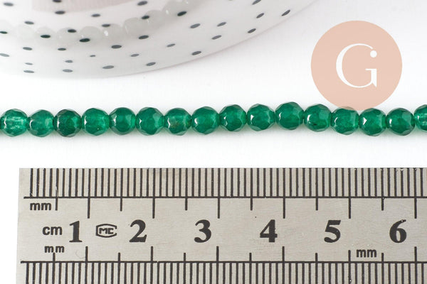 Perle jade vert foncé, perle jade, pierre naturelle, perle facette, 4mm, fil de 37cm, x1 (G2926)