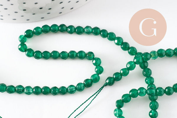 Perle jade vert foncé, perle jade, pierre naturelle, perle facette, 4mm, fil de 37cm, x1 (G2926)