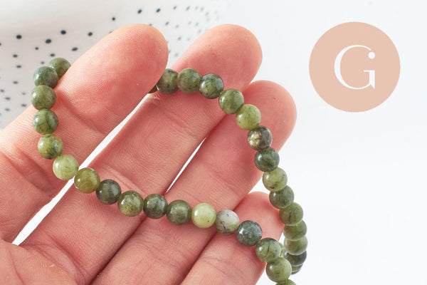 Perle jade vert olive ronde naturelle 6mm, x1 fil de 38cm (G3804)