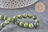 Perle jade vert olive ronde naturelle 8mm, x1 fil de 38cm (G11341)-Perles-Gingerlily Perles