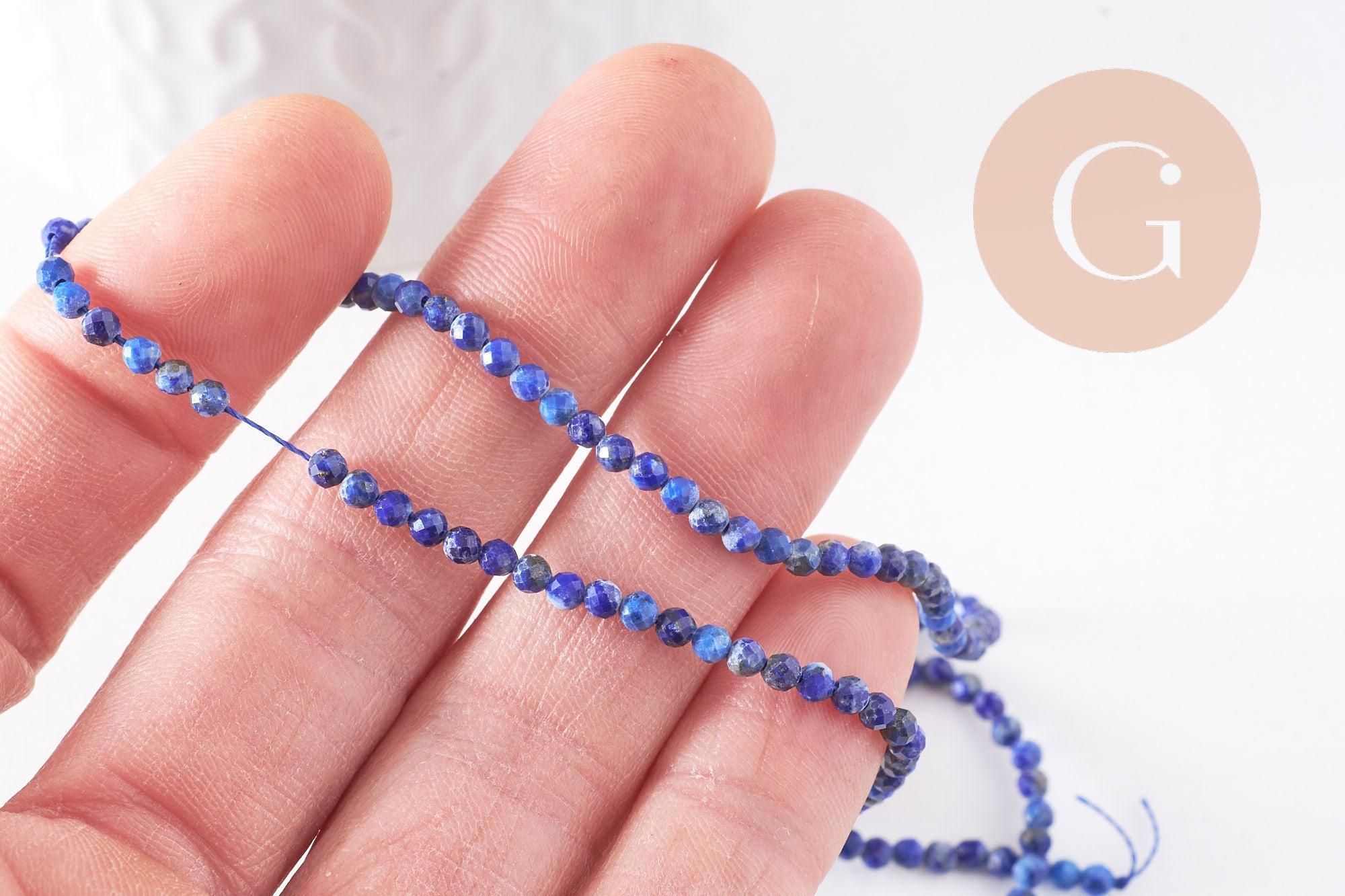 Perle lapis lazuli ronde facett,bijou pierre naturelle,lapis lazuli naturel,pierre naturelle, pierre,3mm,le fil de 39 cm (G3877)