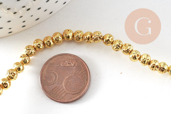 Perle lave dorée perle ronde,lave naturelle,lave blanche, pierre naturelle, fil de 38cm ,4mm x1 (G1543)