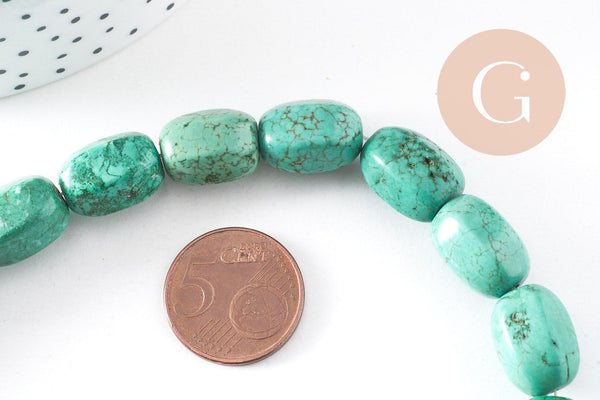 Perle longue ovale turquoise, howlite naturelle,perle turquoise,perle pierre, fil de 39,cm x1 (G5465)