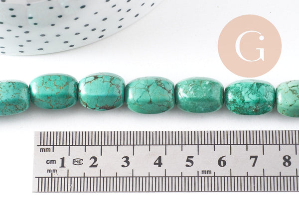 Perle longue ovale turquoise, howlite naturelle,perle turquoise,perle pierre, fil de 39,cm x1 (G5465)