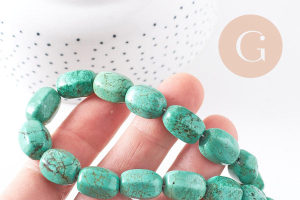 Perle longue ovale turquoise, howlite naturelle,perle turquoise,perle pierre, fil de 39,cm x1 (G5465)