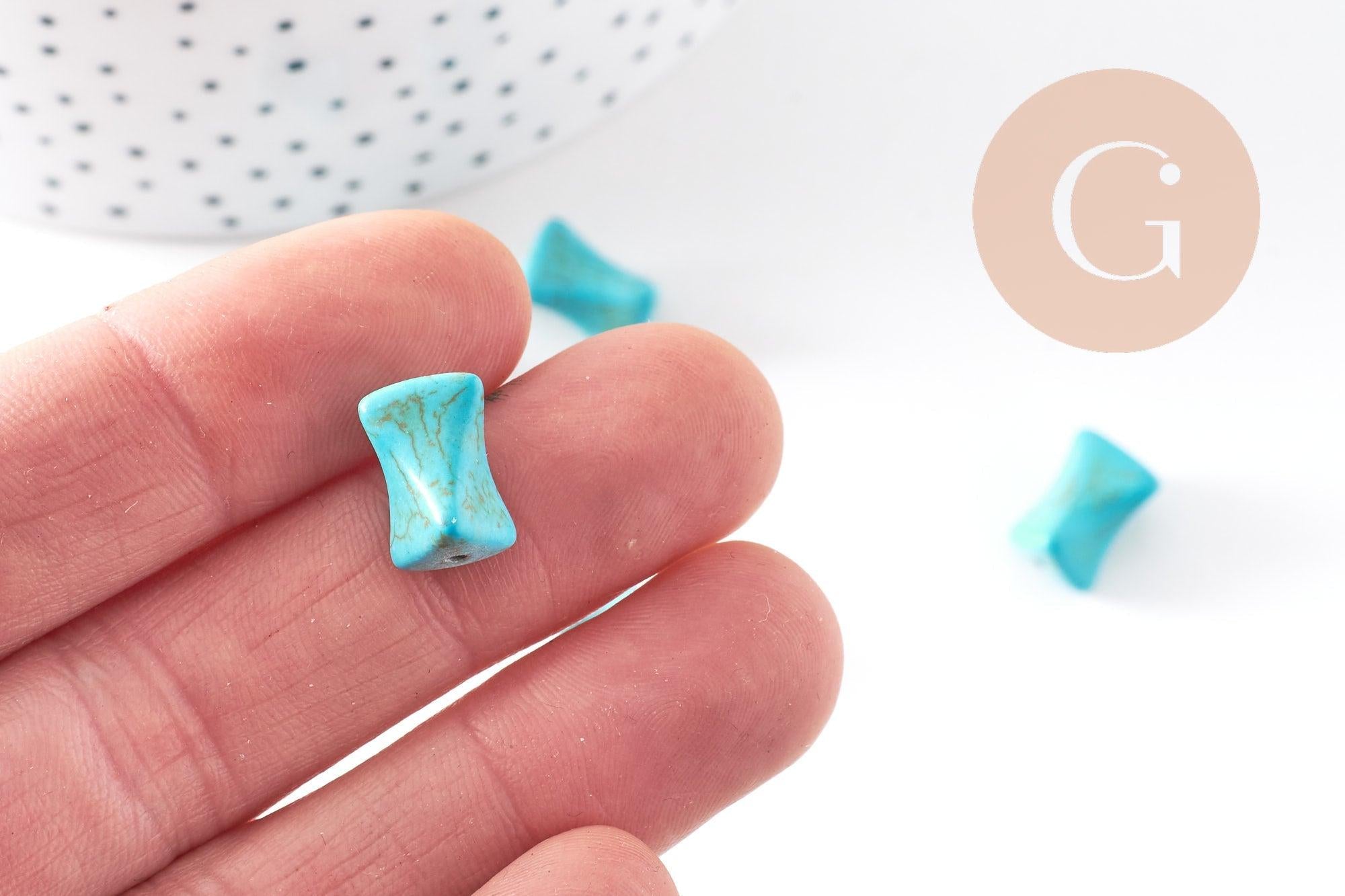 Perle longue ovale turquoise, howlite naturelle,perle turquoise,perle pierre, fil ou lot (G0791)