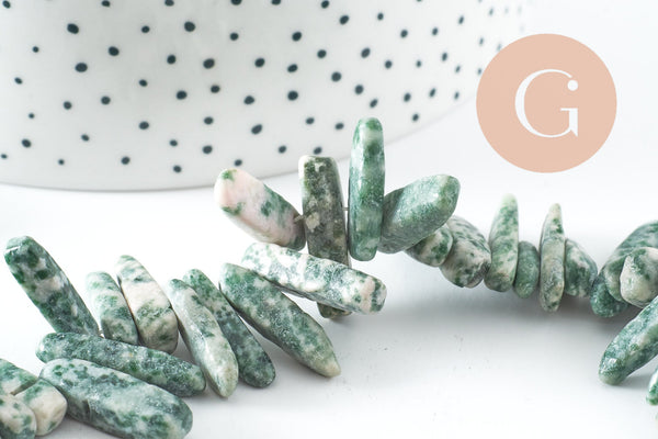 Perle longues en jaspe vert naturel, des perles en pierre pour creation de bijoux en pierre naturelle,13-22mm,fil de 38cm, X1 (G3525)