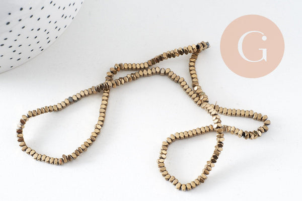 Perle losange hématite bronze non magnétique, des perles en imitation de pyrite pierre, 3x3mm,41cm le fil de 200 perles, x1 (G5022)