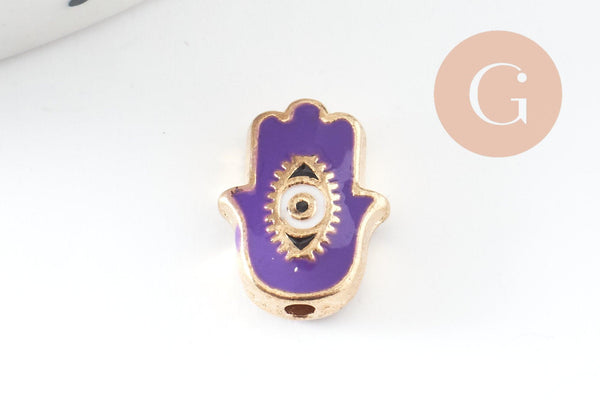 Perle main mauvais œil doré émail coloré zamac doré 12mm, x1 (G9817)