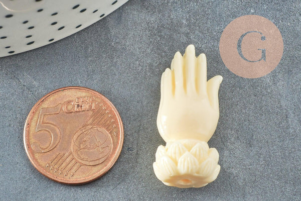 Perle main résine écru 26.5mm,perle imitation corail , x2 (G3666)