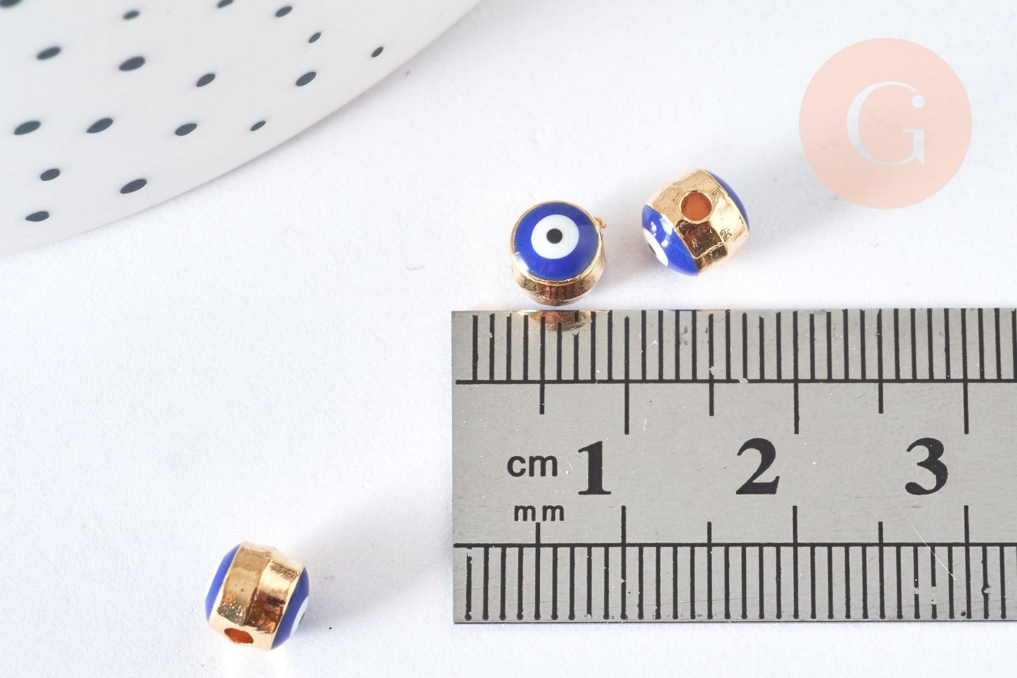 Perle mauvais œil doré émail bleu foncé laiton doré 5,5mm,chance, bijou mauvais oeil, x10 G7118