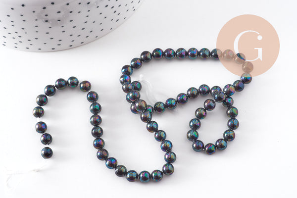 Perle nacre naturelle noire 6mm eau douce, le fil de 40cm x1 (G10913)