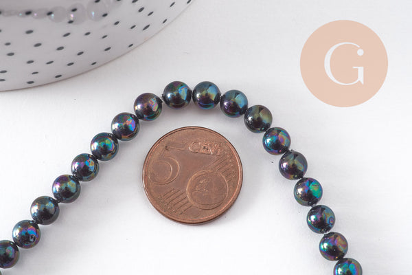 Perle nacre naturelle noire 6mm eau douce, le fil de 40cm x1 (G10913)