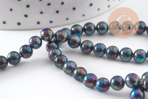 Perle nacre naturelle noire 6mm eau douce, le fil de 40cm x1 (G10913)