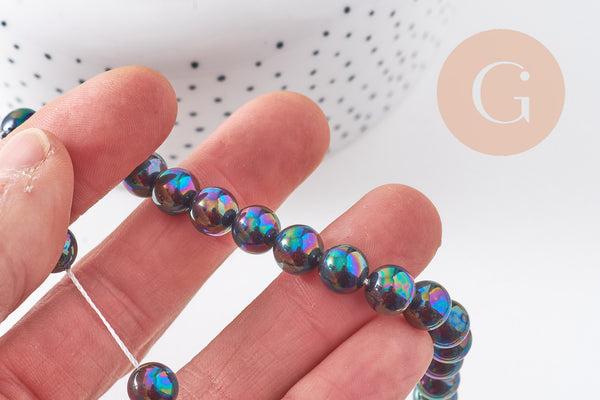 Perle nacre naturelle noire 8mm eau douce, le fil de 40cm x1 (G10912)