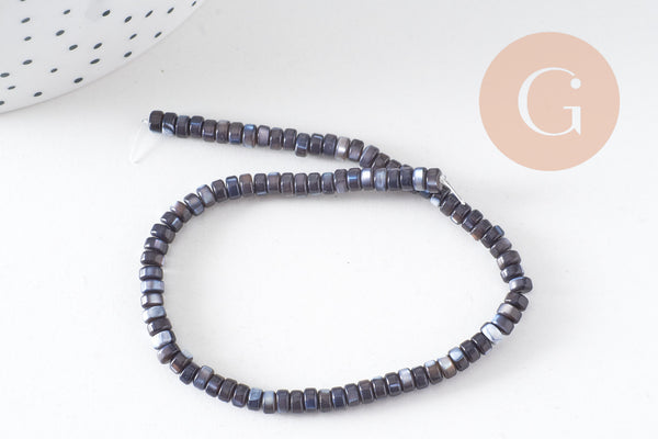 Perle nacre noire naturelle heishi, tube coquillage ivoire, 2x4mm, fil de 95 perles, x1 (G5417)