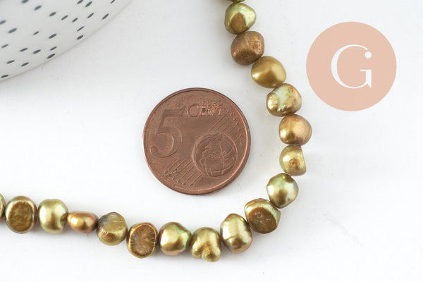 Perle naturelle colorée, perle polie,perle patate,perle percée de culture, perle eau douce, 6-7mm, le fil, X1(G0136)