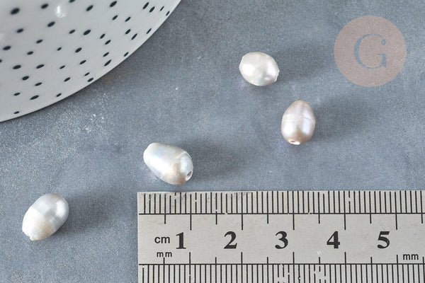 Perle naturelle d'eau douce grise forme mixte 7-10mm, trou large, x1 (G7360)