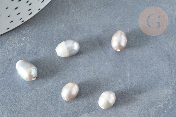 Perle naturelle d'eau douce grise forme mixte 7-10mm, trou large, x1 (G7360)