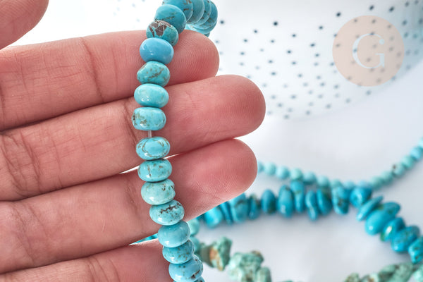 Perle nuggets rondelle Howlite teintée turquoise foncé naturelle 5-30mm,fil de 40cm x1 (G8194)