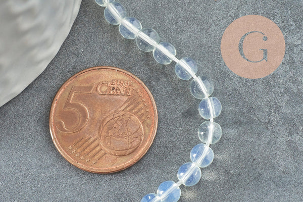 Perle opalite blanche ronde percée 4mm, 1x fil de 39.8cm (G8422)