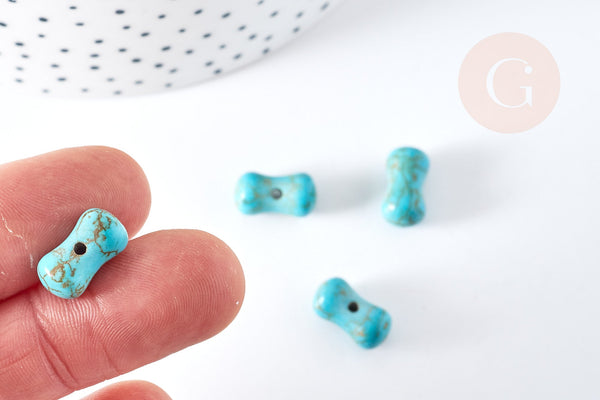 Perle osselet howlite turquoise,howlite naturelle, perle turquoise, perle pierre, 12mm, x5 (G3436)