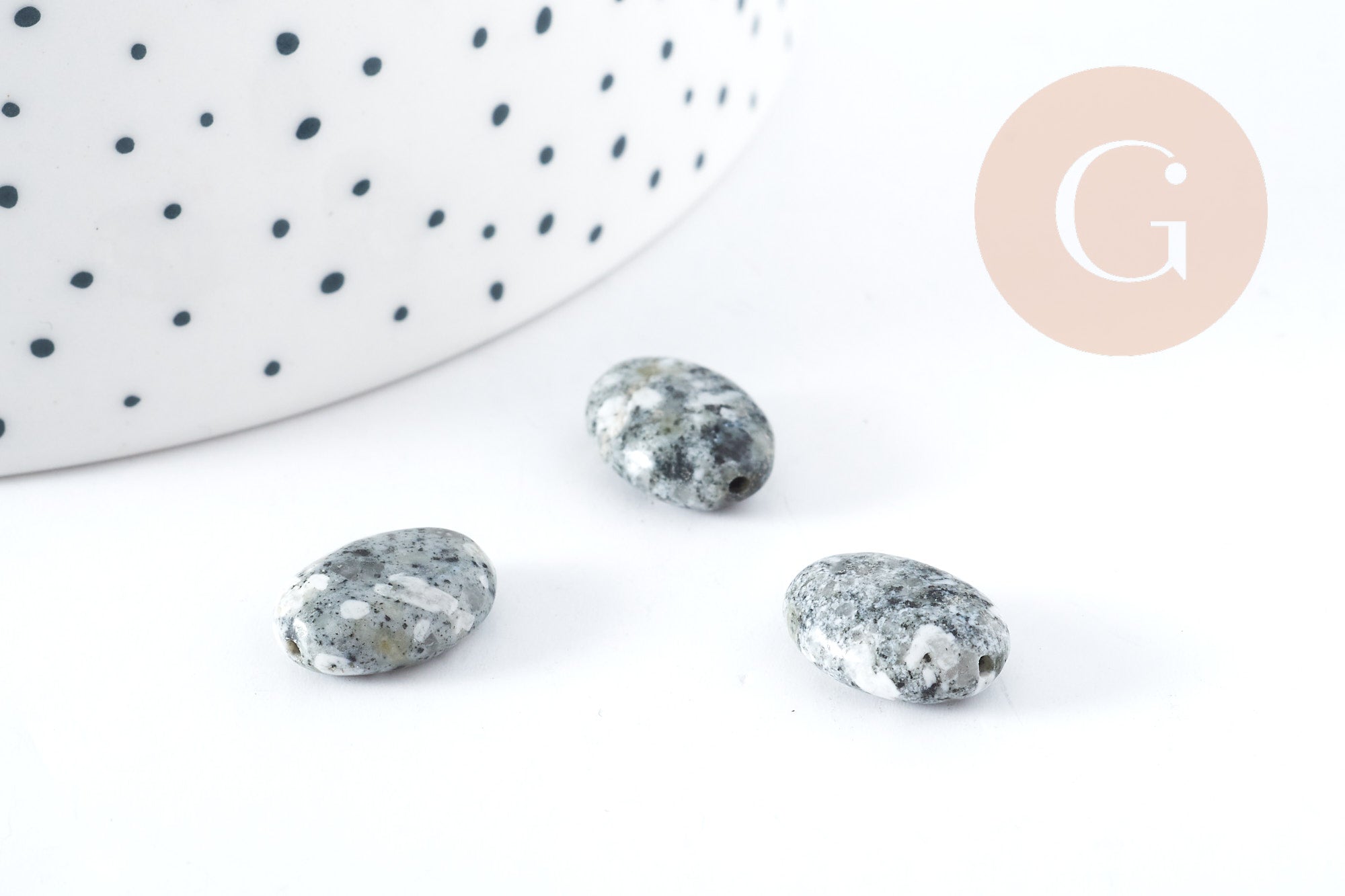 Perle ovale Yooperlite sodalite gris naturelle 19x9mm, x5 (G8279)