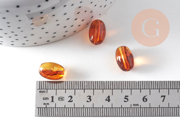 Perle ovale acrylique imitation ambre marron 14mm, x10 VALIDE