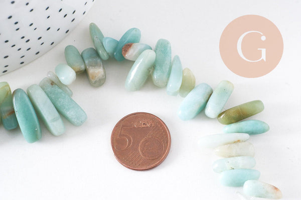 Perle ovale amazonite naturelle 13-22mm,perle pierre naturelle , fil 40cm x1 (G8536)
