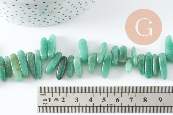 Perle ovale aventurine,pierre précieuse,pierre naturelle,pierre roulée,13-22mm,fil de 39cm, X1 (G1258)