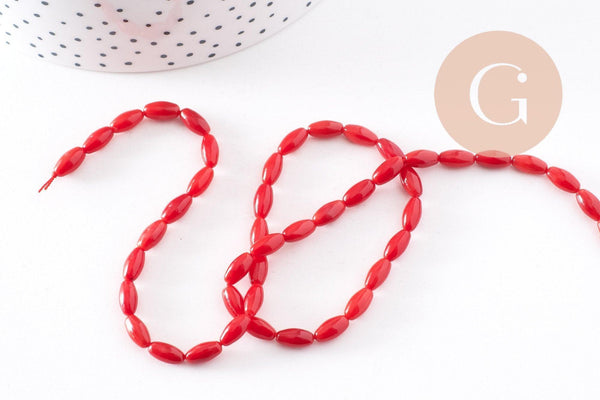 Perle ovale corail rouge,perles corail ,grain de riz,corail rouge,corail naturel, fil 40cm, x1 (G0993)