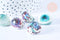 Perle ovale en porcelaine artisanale vert-violet, fantaisie porcelaine émaillée,18-21mm, x5 (G5466)