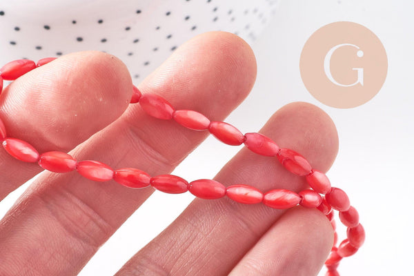 Perle ovale nacre, perles coquillage,grain de riz,coquillage naturel,fil 50 perles (G0982)