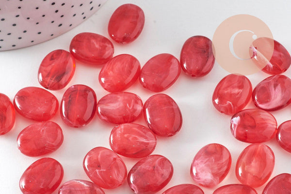 Perle ovale plate acrylique imitation pierre 19x15mm, x10 (G10489)