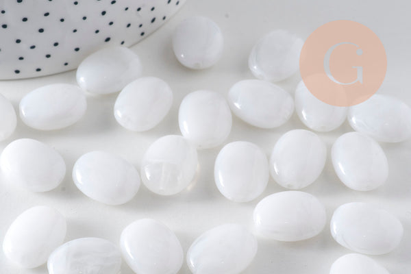 Perle ovale plate acrylique imitation pierre 19x15mm, x10 (G10489)