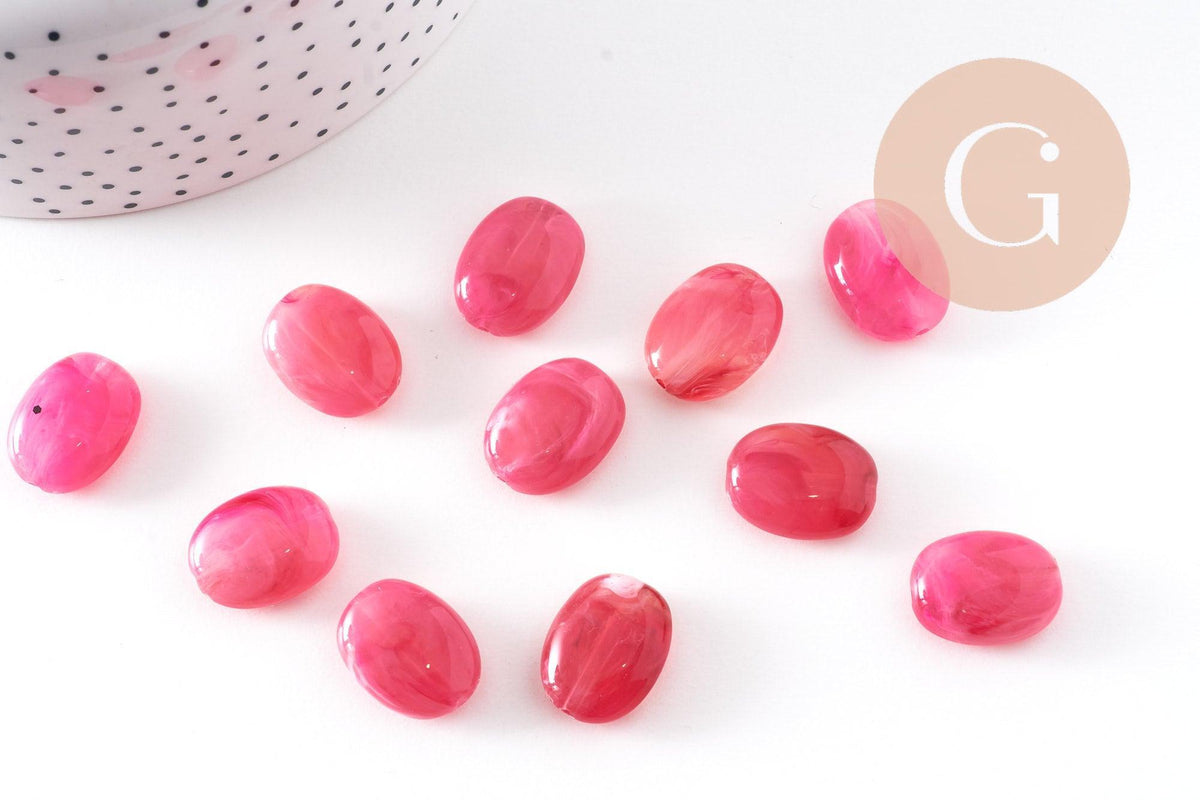 Perle ovale plate acrylique imitation pierre 19x15mm, x10 (G10489)