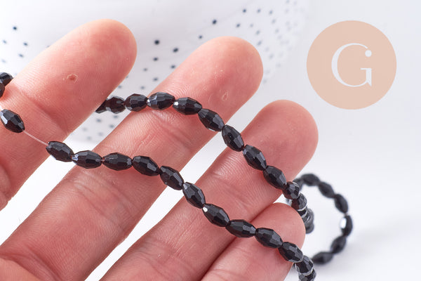 Perle ovale verre facetté noir 6x4mm, fil de 38cm x1 (G10628)