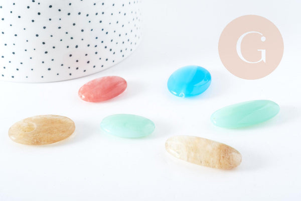 Perle ovale verre multicolore 24-40mm, création bijoux faits main x1 (G9696)