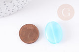 Perle ovale verre turquoise 25mm,perle verre lisse vintage création bijoux x2 (G9068)
