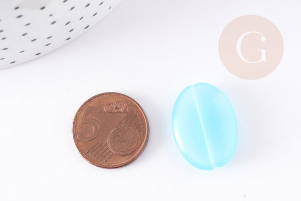 Perle ovale verre turquoise 25mm,perle verre lisse vintage création bijoux x2 (G9068)