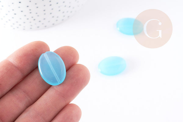 Perle ovale verre turquoise 25mm,perle verre lisse vintage création bijoux x2 (G9068)