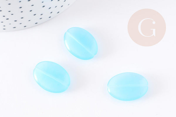 Perle ovale verre turquoise 25mm,perle verre lisse vintage création bijoux x2 (G9068)