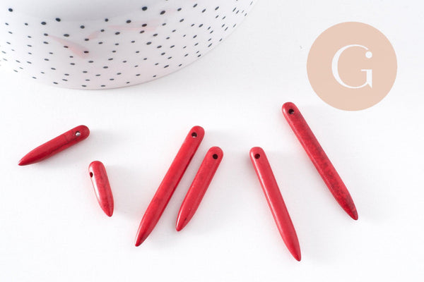 Perle pointe howlite naturelle rouge 18-43mm, fil de 38cm environ x1 (G10133)