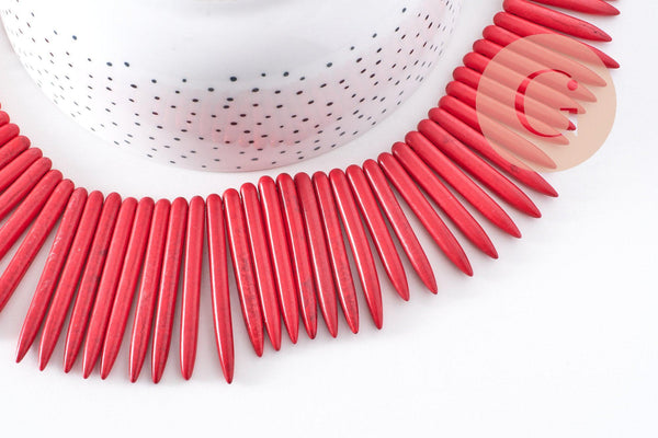 Perle pointe howlite naturelle rouge 18-43mm, fil de 38cm environ x1 (G10133)